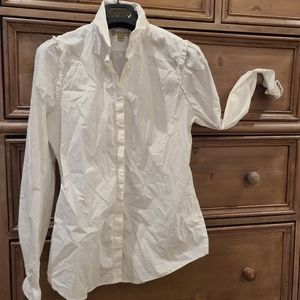 BURBERRY BRIT white button down L ruffle shoulder like new